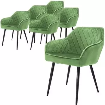 ML-Design 6er Esszimmerst&uuml;hle Set mit Armlehne, Samtbezug, salbeigr&uuml;n (490011600)