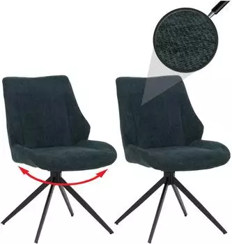 MCW MCW-O48 Esszimmerstuhl 2er-Set, Chenille (320g/m&sup2;), petrol (MCW-O48)