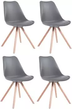CLP Toulouse 4er-Set St&uuml;hle, Kunstleder, Holzgestell, natur grau