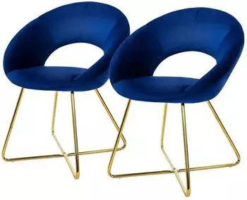ML-Design Esszimmerstuhl mit runder R&uuml;ckenlehne, Samt, blau, 2er-Set