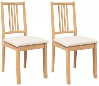 vidaXL Esszimmerst&uuml;hle mit Kissen 2er-Set, Massivholz Gummibaum, natur (4102397)
