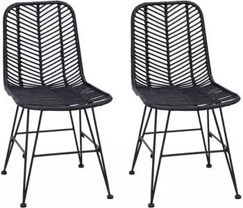 vidaXL Esszimmerstuhl 2er-Set Rattan und Eisen, schwarz (42011551)
