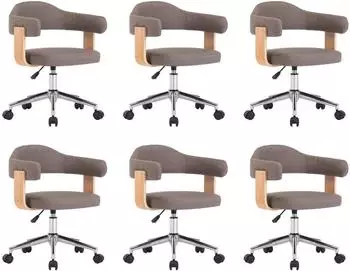 vidaXL Drehbare Esszimmerst&uuml;hle 6er-Set, Taupe, Bugholz und Stoff (3054907)