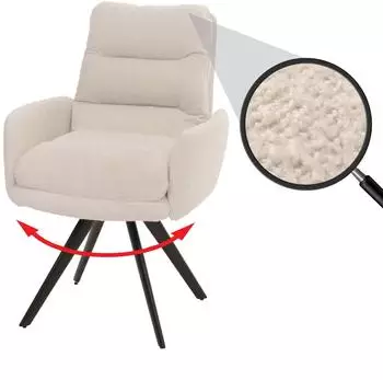 MCW Esszimmerstuhl G66 Boucl&eacute; drehbar mit Armlehne, cremewei&szlig; (800000862091)