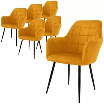 ML-Design Esszimmerst&uuml;hle 6er-Set, Samt, ocker, mit Armlehnen (490011693)