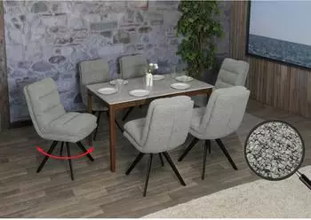 MCW MCW-G66 Esszimmerstuhl 6er-Set, drehbar, Boucl&eacute;-Textil, hellgrau (800001347987)