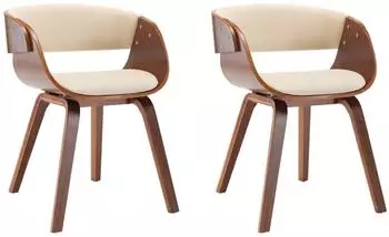 vidaXL Esszimmerst&uuml;hle 2er-Set, Bugholz & Kunstleder, creme (278856)