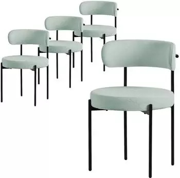 ML-Design Esszimmerst&uuml;hle 4er-Set, Teddystoff, gr&uuml;n, schwarzes Stahlgestell