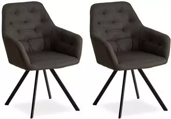 Homestyle4u Polsterstuhl mit Armlehnen, Leinen, anthrazit, 2er-Set (2348)