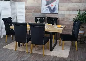 MCW Esszimmerstuhl D22 6er-Set, Samt, schwarz, goldene Beine (MCW-D22)