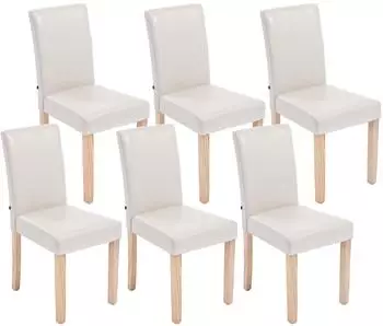 CLP Ina 6er-Set Esszimmerstuhl Kunstleder, creme, Holzgestell natur (181503304)