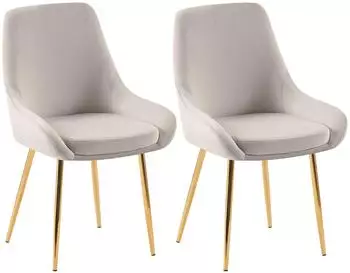 CLP Elmira Esszimmerstuhl 2er-Set, gepolstert, grau, Metallgestell gold