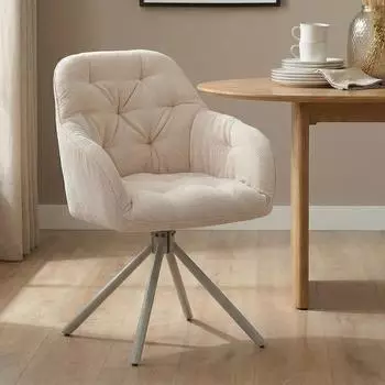 Idimex AYA Esszimmerstuhl 360° drehbar, Cord, cremeweiß