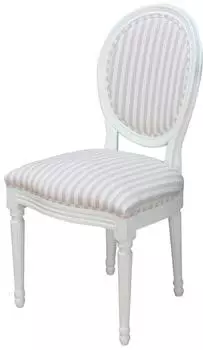 ebuy24 Rokoko/Amaretta Esszimmerstuhl, antikweiß, Stoff beige gestreift (24-3561)