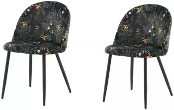 Venture Home Velvet Esszimmerstuhl mit Blumenmuster, schwarz, 2er-Set