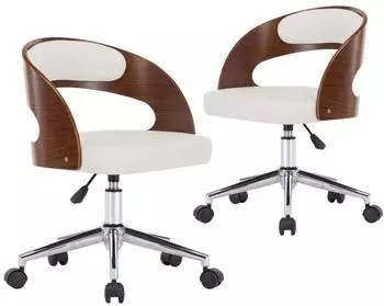 vidaXL Esszimmerst&uuml;hle drehbar, wei&szlig;, Bugholz & Kunstleder, 2er-Set (3054911)