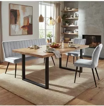 MCW MCW-K16 Esszimmer-Set Stuhl+Sitzbank, Samt, hellgrau (MCW-K16)