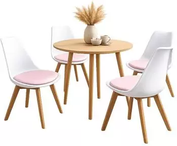 HTI-Living Atlanta Esszimmerstuhl 4er-Set, Kunstledersitz rosa mit Ornament, wei&szlig;
