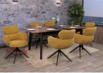 MCW MCW-O77 Esszimmerstuhl 6er-Set, Chenille, drehbar, senfgelb (800001348456)
