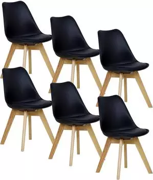 Woltu Esszimmerstühle 6er-Set, Kunstleder schwarz, Massivholz (BH29sz-6)