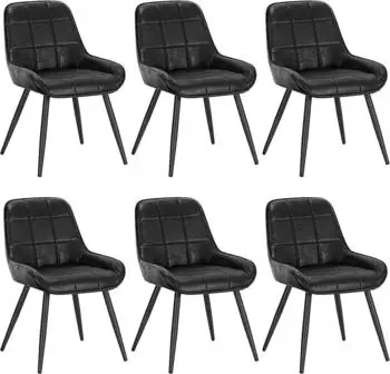 Woltu Esszimmerstühle 6er-Set, Polsterstuhl Kunstleder, schwarz (BH332sz-6)