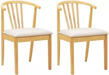vidaXL Esszimmerstuhl 2 Stk., massives Gummiholz, nat&uuml;rlich und hell (42020395)