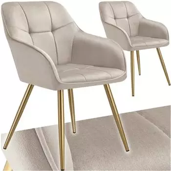 TecTake Marilyn Esszimmerstuhl Samtoptik gesteppt, taupe/gold, 2er-Set (120kg)
