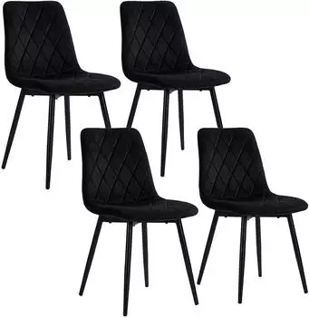 Relaxdays Esszimmerstuhl 4er-Set, Samt, Metallbeine, schwarz