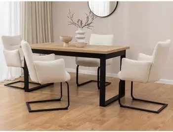 S-Style Möbel Hera Armlehnstuhl 2er-Set, weißes Bouclé, Freischwinger-Gestell schwarz