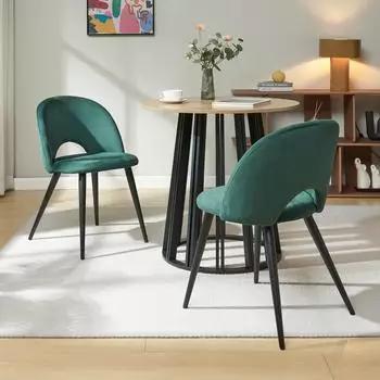 en.casa Karijoki 2er-Set Esszimmerstühle, Samt, dunkelgrün/schwarz