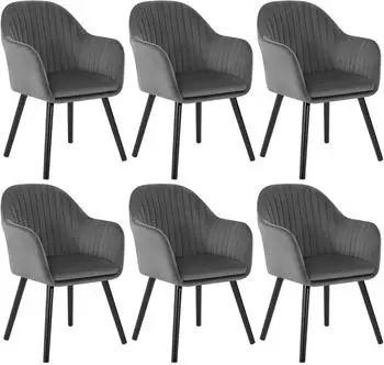 Woltu Esszimmerstühle 6er-Set, Samt, Armlehne, dunkelgrau/schwarz (BH259dgr)