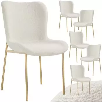 TecTake Tessa Polsterstuhl Boucl&eacute; wei&szlig;/gold, 6er-Set (54x62x90cm)