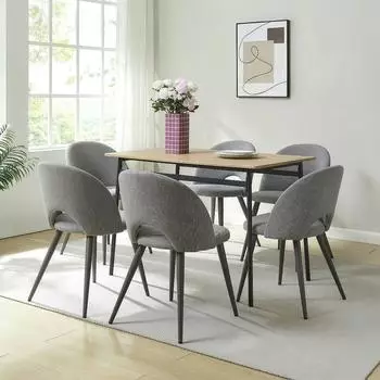 en.casa Karijoki Esszimmerstuhl 6er-Set, Textilgeflecht, dunkelgrau (800001671087)