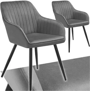 TecTake Marilyn Esszimmerstuhl Samtoptik gesteppt, grau/schwarz, 2er-Set