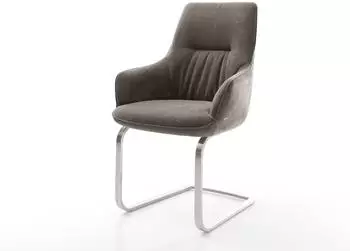 DeLife Zelia-Flex Freischwinger mit Armlehnen, Strukturstoff Soft Taupe, Edelstahl
