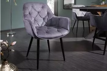 Riess-Ambiente Milano Polsterstuhl Samt, grau, Armlehnen, Metallbeine