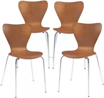 en.casa Essunga Esszimmerstuhl 4er-Set, Holz/Metall, Walnussoptik/Chrom (85322641)