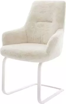 DeLife Zelia-Flex Freischwinger mit Armlehnen, Pl&uuml;sch creme-wei&szlig;, Taschenfederkern (45825)