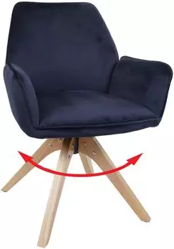 MCW MCW-G67 Esszimmerstuhl mit Armlehne, drehbar, Holz/Samt, anthrazit-blau (101373)