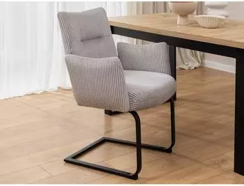 S-Style Möbel Hera Armlehnstuhl Cord grau, Freischwinger-Gestell schwarz