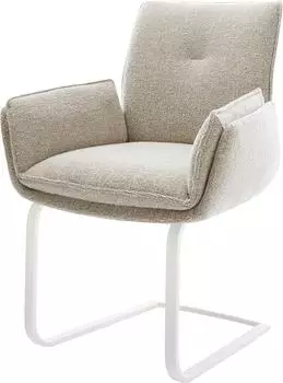 DeLife Nela-Flex Freischwinger Webstoff soft beige, Gestell weiß (45953)