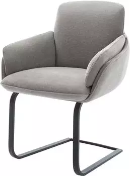 DeLife Luan-Flex Freischwinger mit Armlehnen, Strukturstoff soft grau, Gestell schwarz (45962)
