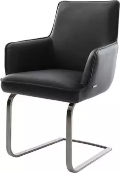 DeLife Heira-Flex Freischwinger mit Armlehnen, Echtleder schwarz, Gestell graphit (47458)