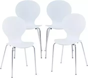 en.casa Etne Esszimmerstuhl 4er-Set, wei&szlig;/chrom, Birke (800000651572)