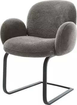 DeLife Nube-Flex Freischwinger mit Armlehnen, Bouclé Soft Schlamm, Gestell schwarz (45853)