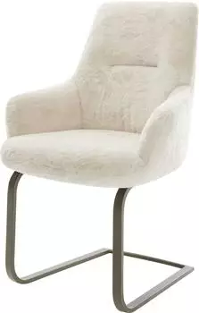 DeLife Zelia-Flex Freischwinger mit Armlehnen, Pl&uuml;sch creme-wei&szlig;, Titan (45824)