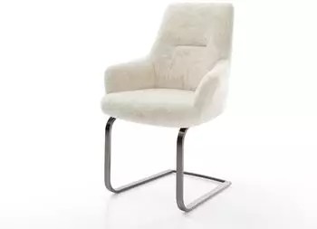 DeLife Zelia-Flex Freischwinger mit Armlehnen, Pl&uuml;sch creme-wei&szlig;, Gestell graphit (Zelia-Flex)