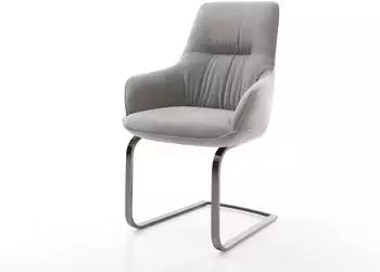 DeLife Zelia-Flex Freischwinger mit Armlehnen, Strukturstoff soft grau, Gestell graphit
