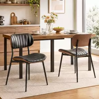 HomCom Esszimmerst&uuml;hle 2er Set, Kunstleder, schwarz