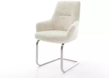 DeLife Zelia-Flex Freischwinger mit Armlehnen, Pl&uuml;sch creme-wei&szlig;, Edelstahl (45821)